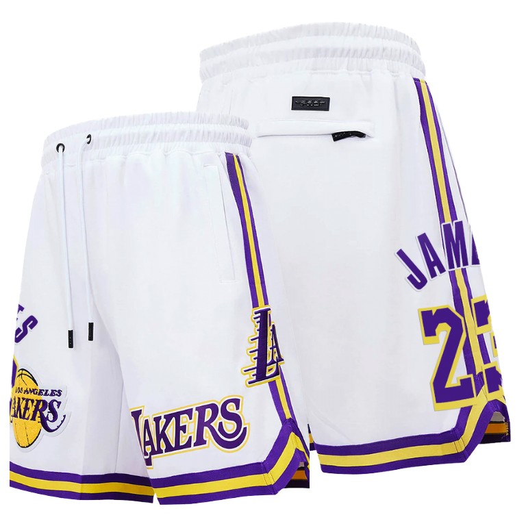 Men's Los Angeles Lakers LeBron James #23 NBA Pro Standard Chenille Icon Edition White Basketball Shorts ZET0283IU